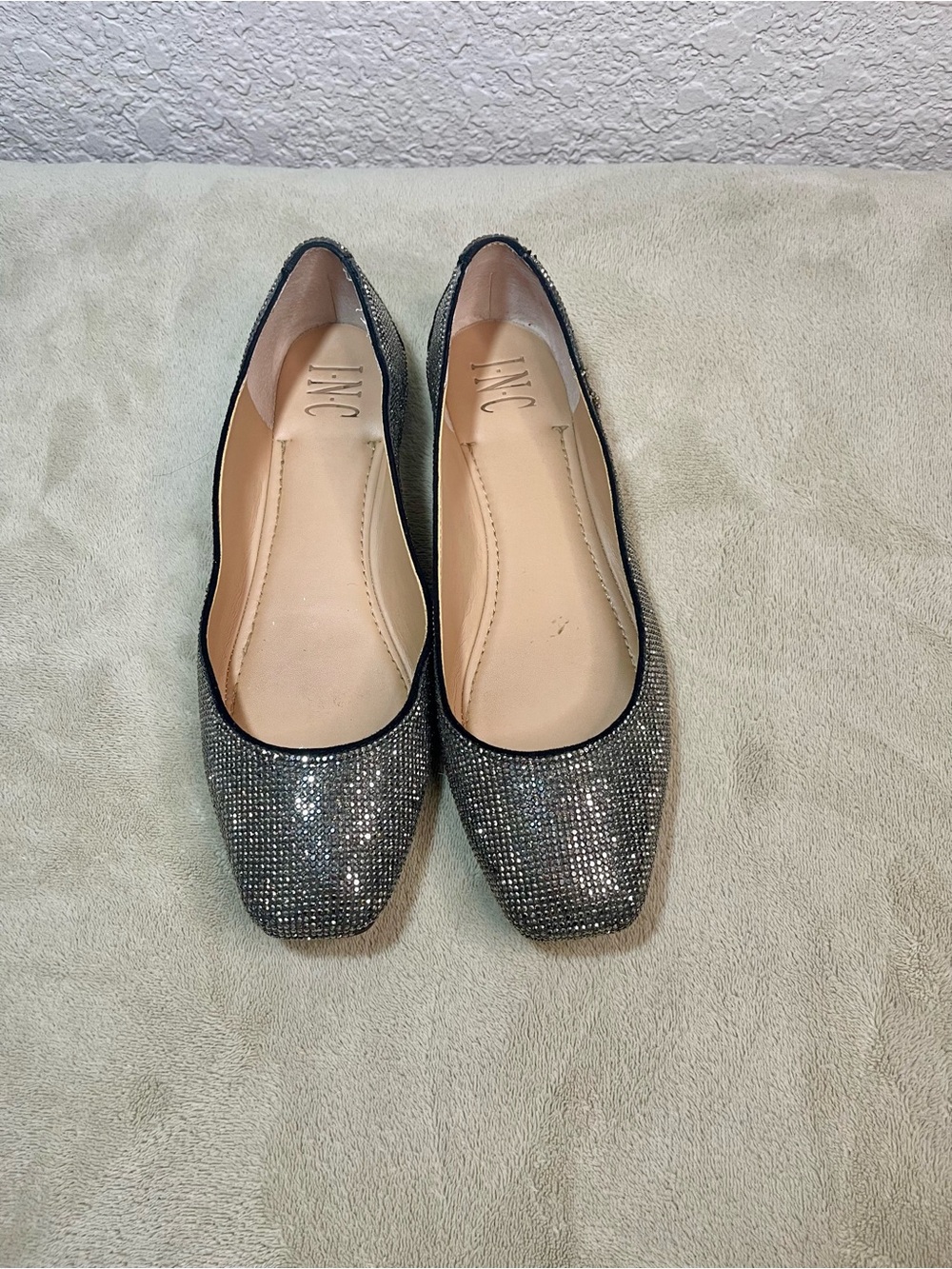 INC International Concepts Sparkling Silver Square-Toe Ballet Flats
